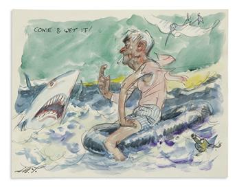 FLAGG, JAMES MONTGOMERY. Group of 4 watercolor and ink drawings Signed, J.M.F., Monty, or in full, cartoons,